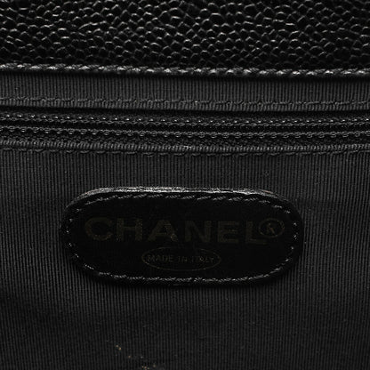 CHANEL Tote Bag Logo Mark Caviar Skin Black Gold-Tone Hardware, Pre-Owned