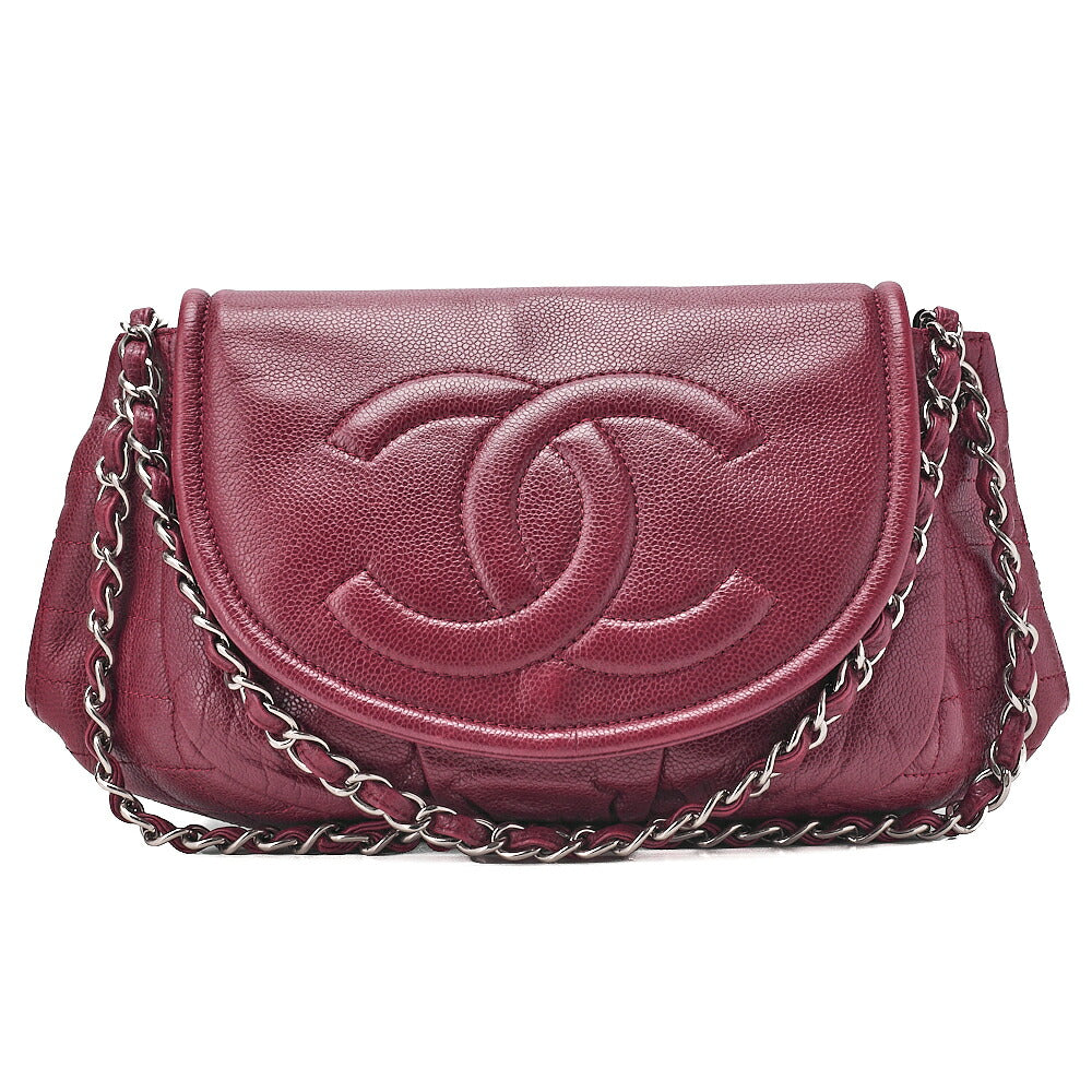CHANEL Chanel Caviar Skin Coco Mark Half Moon Chain Shoulder Bordeaux Silver-Tone Hardware, Pre-Owned