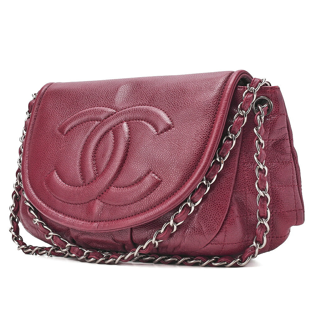 CHANEL Chanel Caviar Skin Coco Mark Half Moon Chain Shoulder Bordeaux Silver-Tone Hardware, Pre-Owned