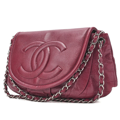 CHANEL Chanel Caviar Skin Coco Mark Half Moon Chain Shoulder Bordeaux Silver-Tone Hardware, Pre-Owned
