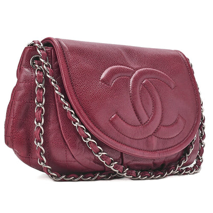 CHANEL Chanel Caviar Skin Coco Mark Half Moon Chain Shoulder Bordeaux Silver-Tone Hardware, Pre-Owned