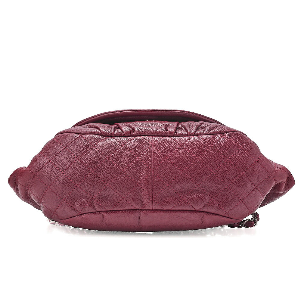 CHANEL Chanel Caviar Skin Coco Mark Half Moon Chain Shoulder Bordeaux Silver-Tone Hardware, Pre-Owned