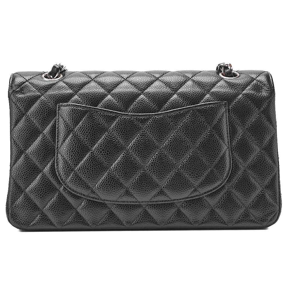CHANEL Caviar Skin Matelasse Double Flap 25cm Chain Shoulder Black Silver-Tone Hardware, Pre-Owned