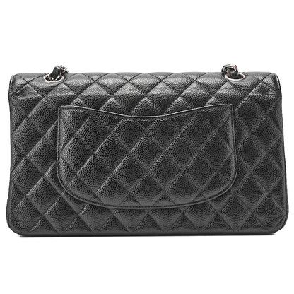 CHANEL Caviar Skin Matelasse Double Flap 25cm Chain Shoulder Black Silver-Tone Hardware, Pre-Owned