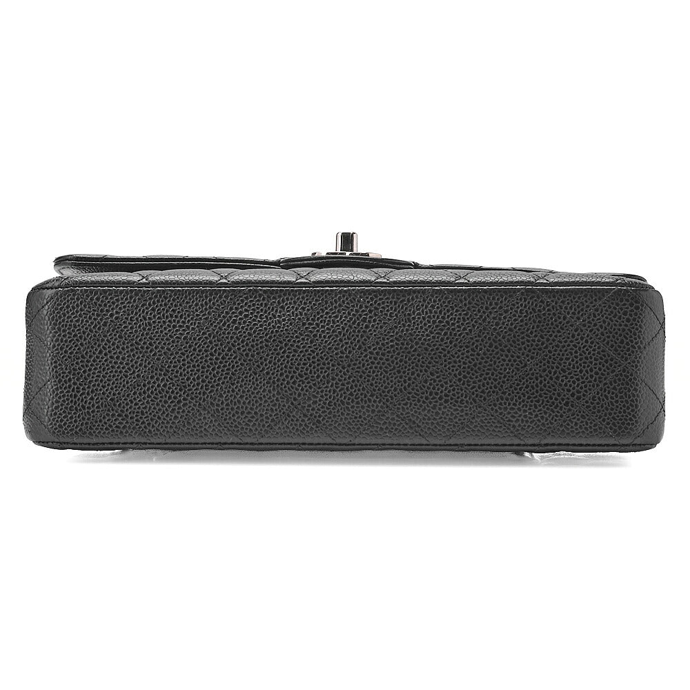 CHANEL Caviar Skin Matelasse Double Flap 25cm Chain Shoulder Black Silver-Tone Hardware, Pre-Owned