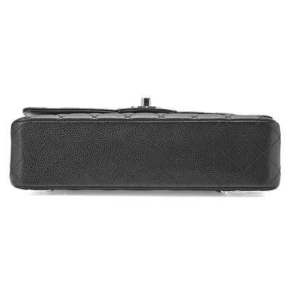 CHANEL Caviar Skin Matelasse Double Flap 25cm Chain Shoulder Black Silver-Tone Hardware, Pre-Owned