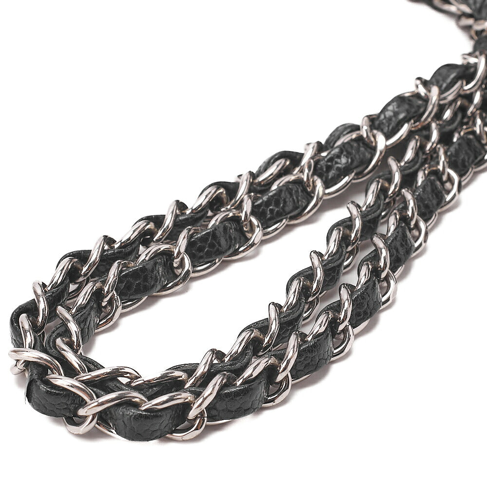 CHANEL Caviar Skin Matelasse Double Flap 25cm Chain Shoulder Black Silver-Tone Hardware, Pre-Owned