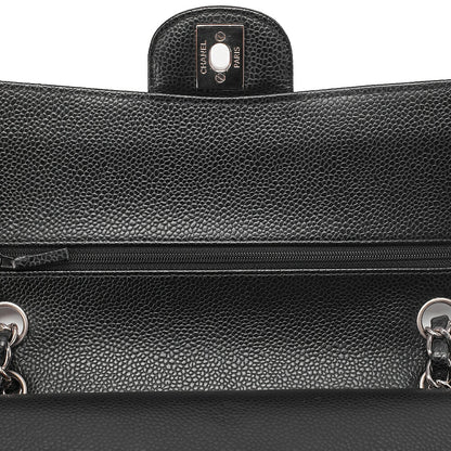 CHANEL Caviar Skin Matelasse Double Flap 25cm Chain Shoulder Black Silver-Tone Hardware, Pre-Owned