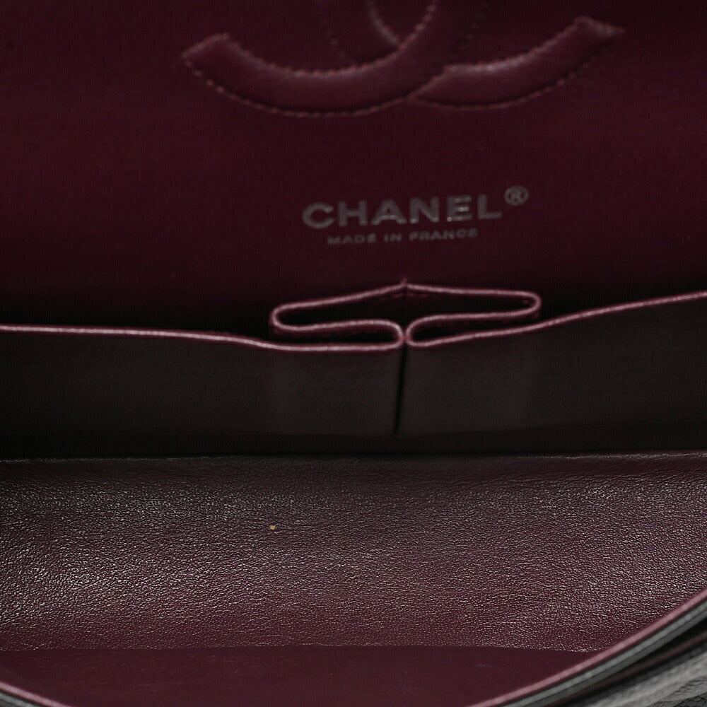 CHANEL Caviar Skin Matelasse Double Flap 25cm Chain Shoulder Black Silver-Tone Hardware, Pre-Owned
