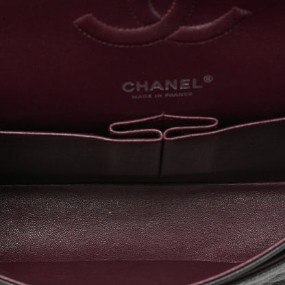 CHANEL Caviar Skin Matelasse Double Flap 25cm Chain Shoulder Black Silver-Tone Hardware, Pre-Owned