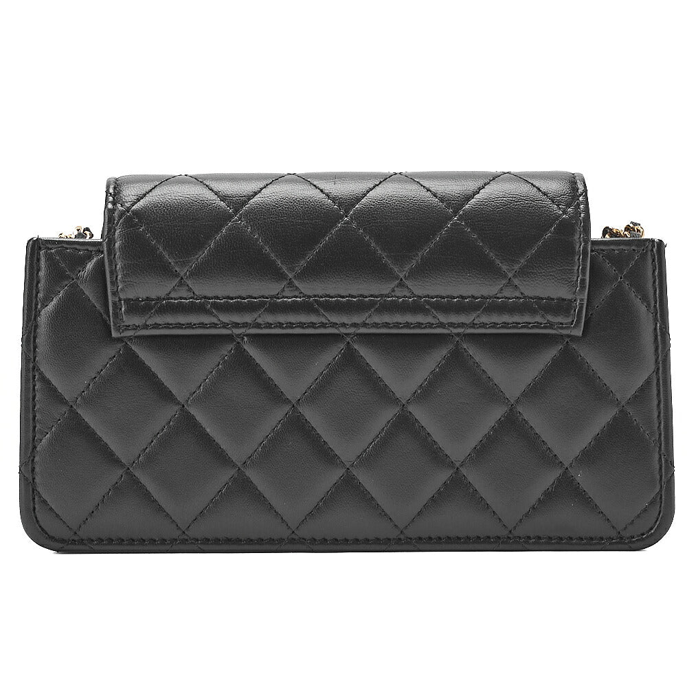 CHANEL Lambskin Matelasse Round Flap Chain Shoulder Black Gold-Tone Hardware, Pre-Owned