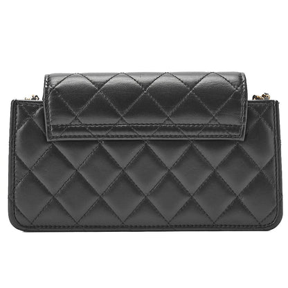 CHANEL Lambskin Matelasse Round Flap Chain Shoulder Black Gold-Tone Hardware, Pre-Owned