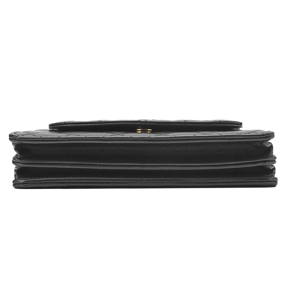 CHANEL Lambskin Matelasse Round Flap Chain Shoulder Black Gold-Tone Hardware, Pre-Owned