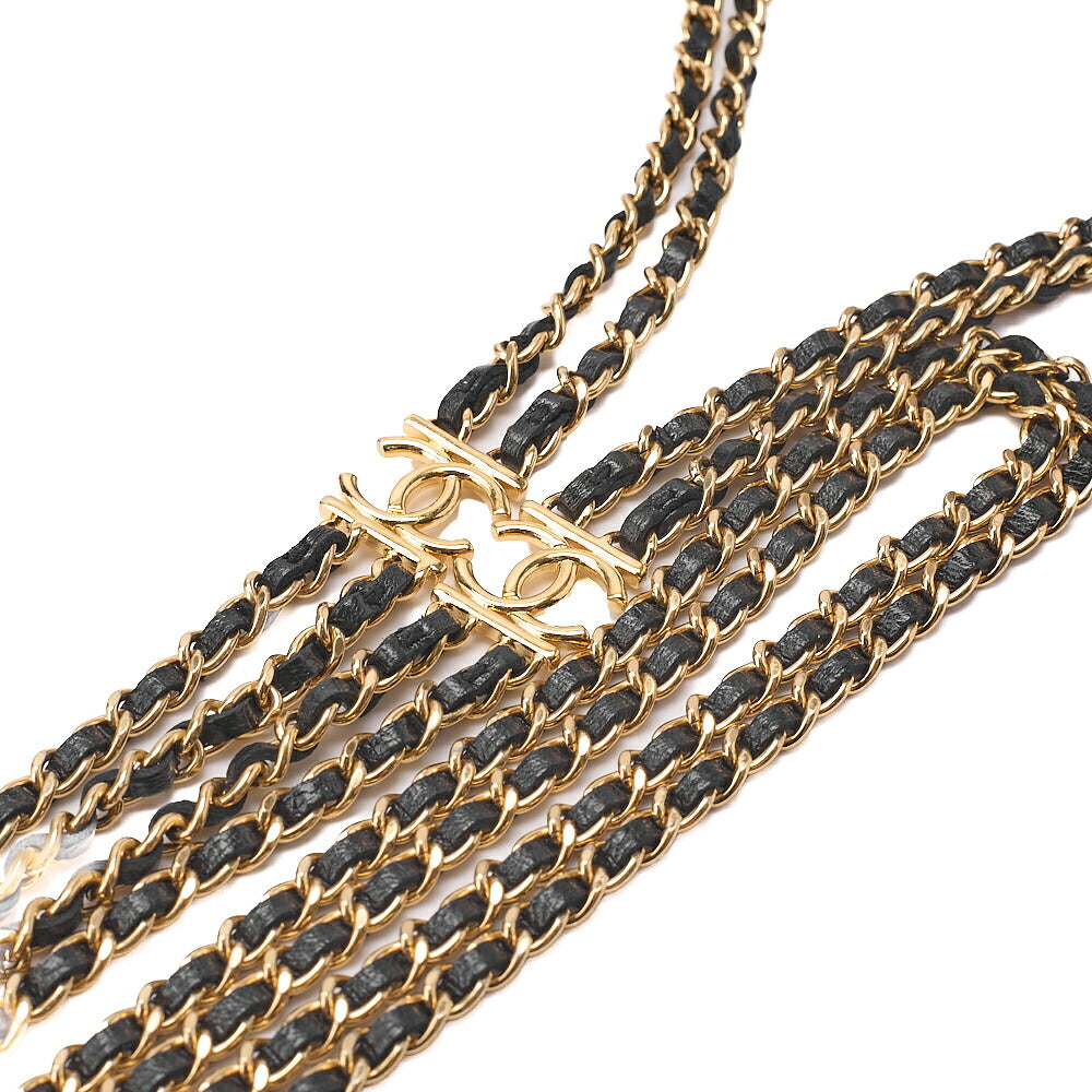 CHANEL Lambskin Matelasse Round Flap Chain Shoulder Black Gold-Tone Hardware, Pre-Owned
