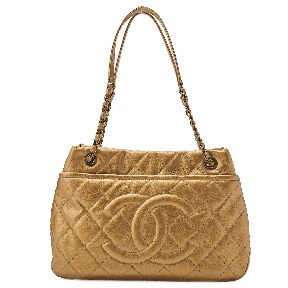CHANEL Chanel Caviar Skin Deka Coco Mark Chain Shoulder Gold Gold-Tone Hardware, Pre-Owned