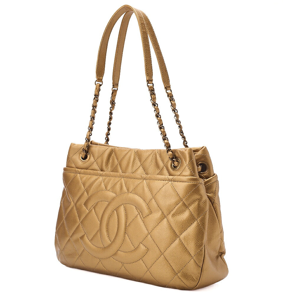 CHANEL Chanel Caviar Skin Deka Coco Mark Chain Shoulder Gold Gold-Tone Hardware, Pre-Owned