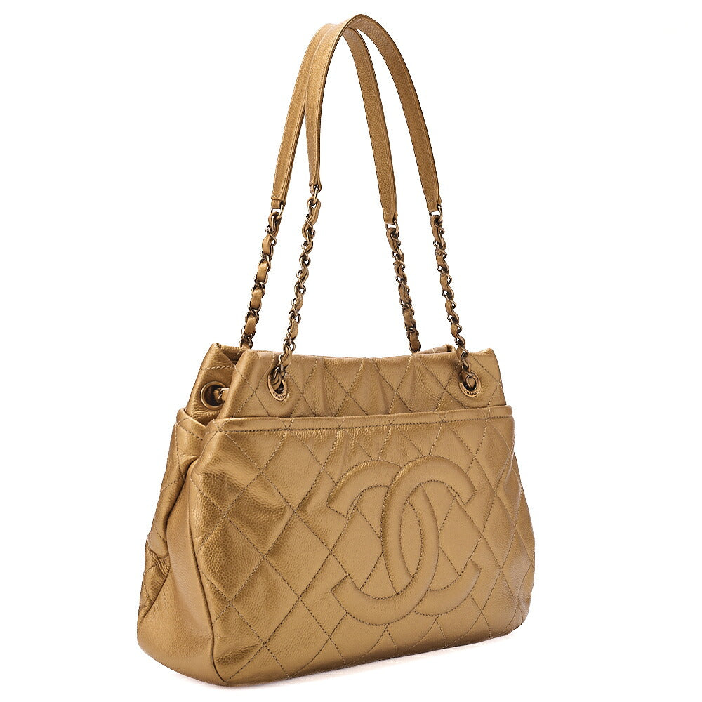 CHANEL Chanel Caviar Skin Deka Coco Mark Chain Shoulder Gold Gold-Tone Hardware, Pre-Owned