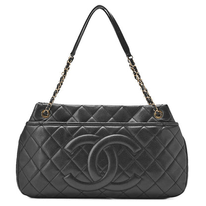 CHANEL Caviar Skin Deka Coco Mark Chain Shoulder Black Gold-Tone Hardware, Pre-Owned