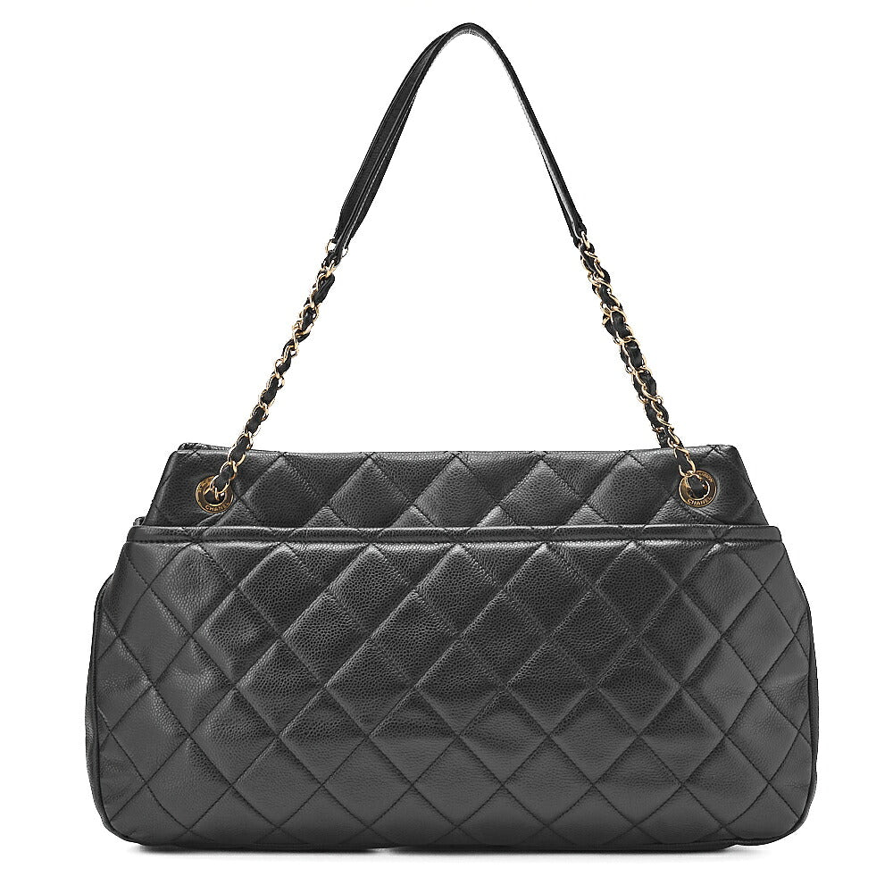 CHANEL Caviar Skin Deka Coco Mark Chain Shoulder Black Gold-Tone Hardware, Pre-Owned