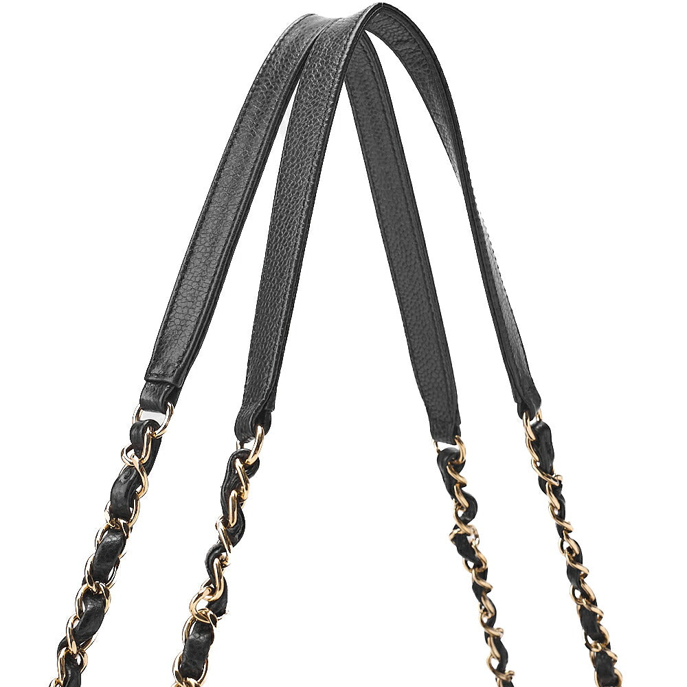 CHANEL Caviar Skin Deka Coco Mark Chain Shoulder Black Gold-Tone Hardware, Pre-Owned