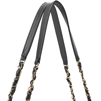 CHANEL Caviar Skin Deka Coco Mark Chain Shoulder Black Gold-Tone Hardware, Pre-Owned
