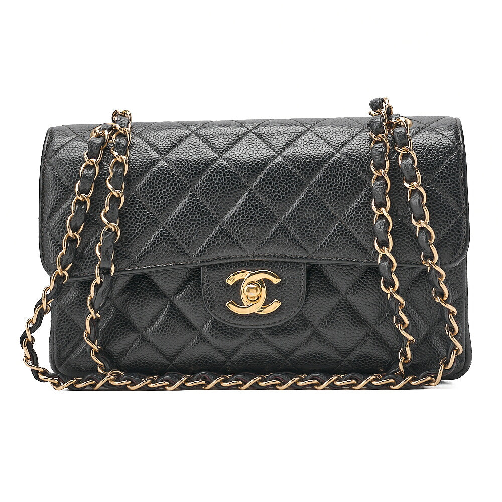 CHANEL Matelasse Double Flap 23cm Chain Shoulder Caviar Skin Black Gold-Tone Hardware, Pre-Owned