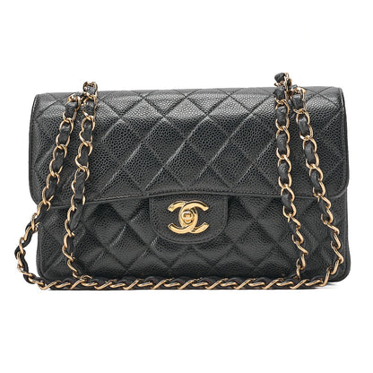 CHANEL Matelasse Double Flap 23cm Chain Shoulder Caviar Skin Black Gold-Tone Hardware, Pre-Owned