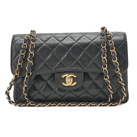 CHANEL Matelasse Double Flap 23cm Chain Shoulder Caviar Skin Black Gold-Tone Hardware, Pre-Owned