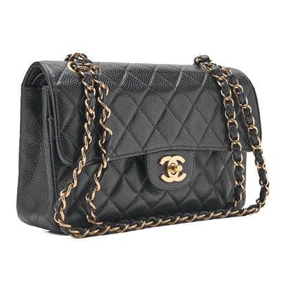 CHANEL Matelasse Double Flap 23cm Chain Shoulder Caviar Skin Black Gold-Tone Hardware, Pre-Owned
