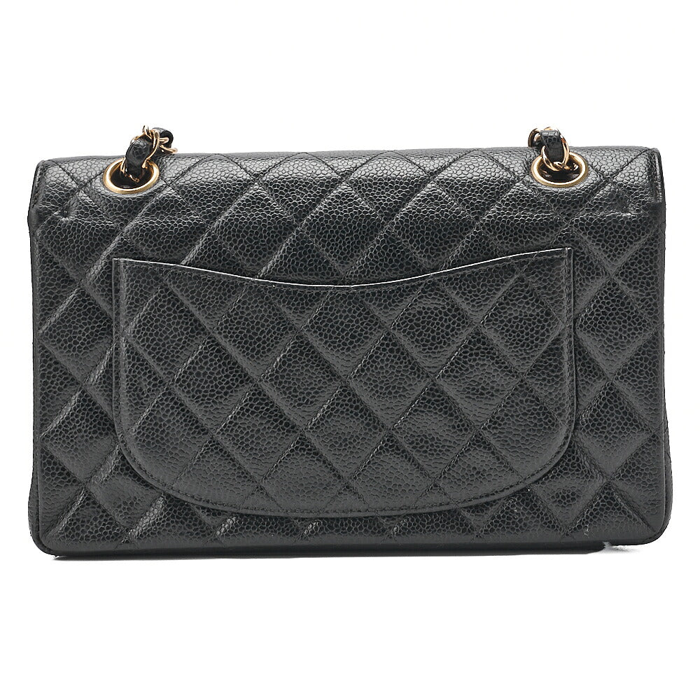 CHANEL Matelasse Double Flap 23cm Chain Shoulder Caviar Skin Black Gold-Tone Hardware, Pre-Owned