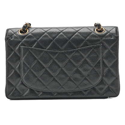 CHANEL Matelasse Double Flap 23cm Chain Shoulder Caviar Skin Black Gold-Tone Hardware, Pre-Owned