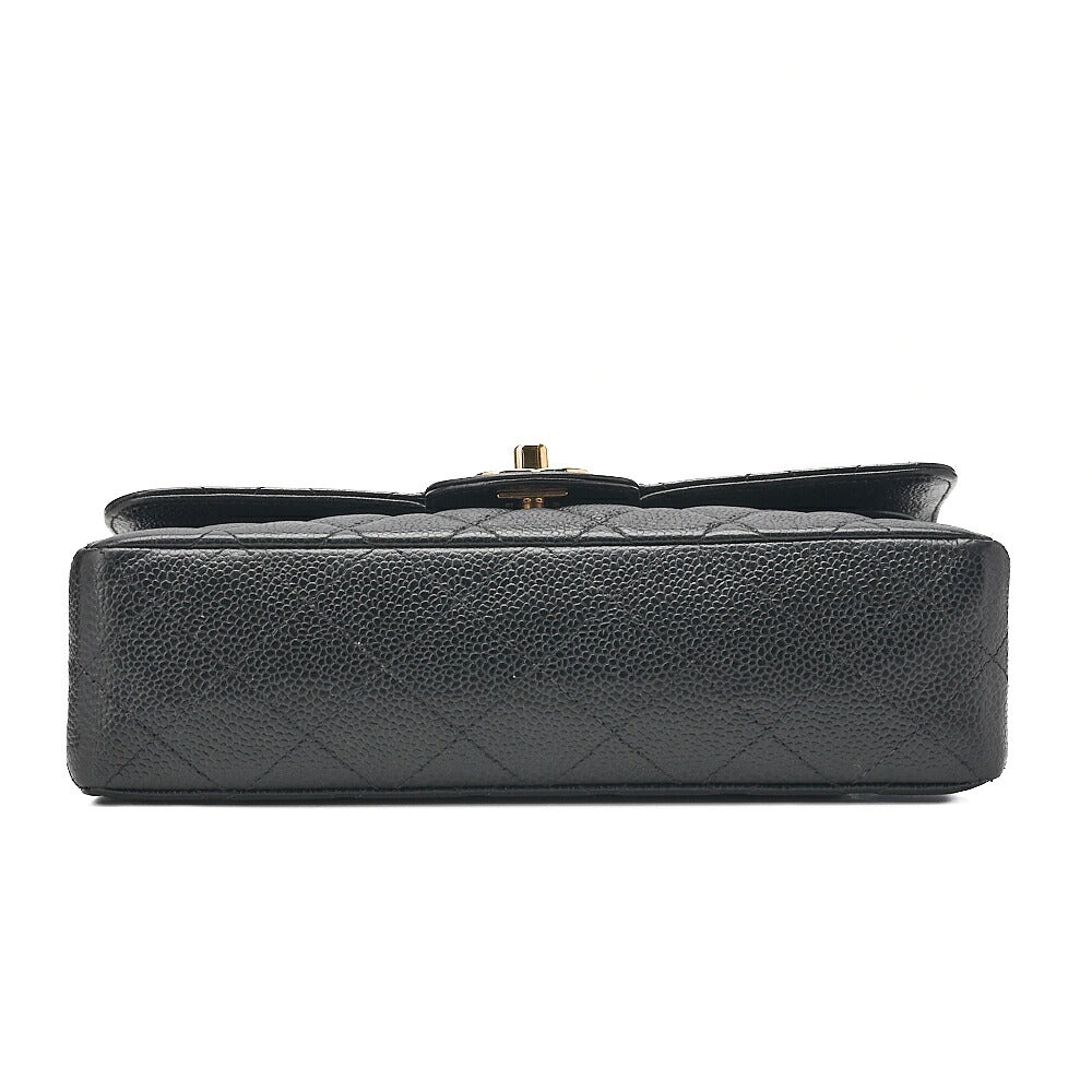 CHANEL Matelasse Double Flap 23cm Chain Shoulder Caviar Skin Black Gold-Tone Hardware, Pre-Owned