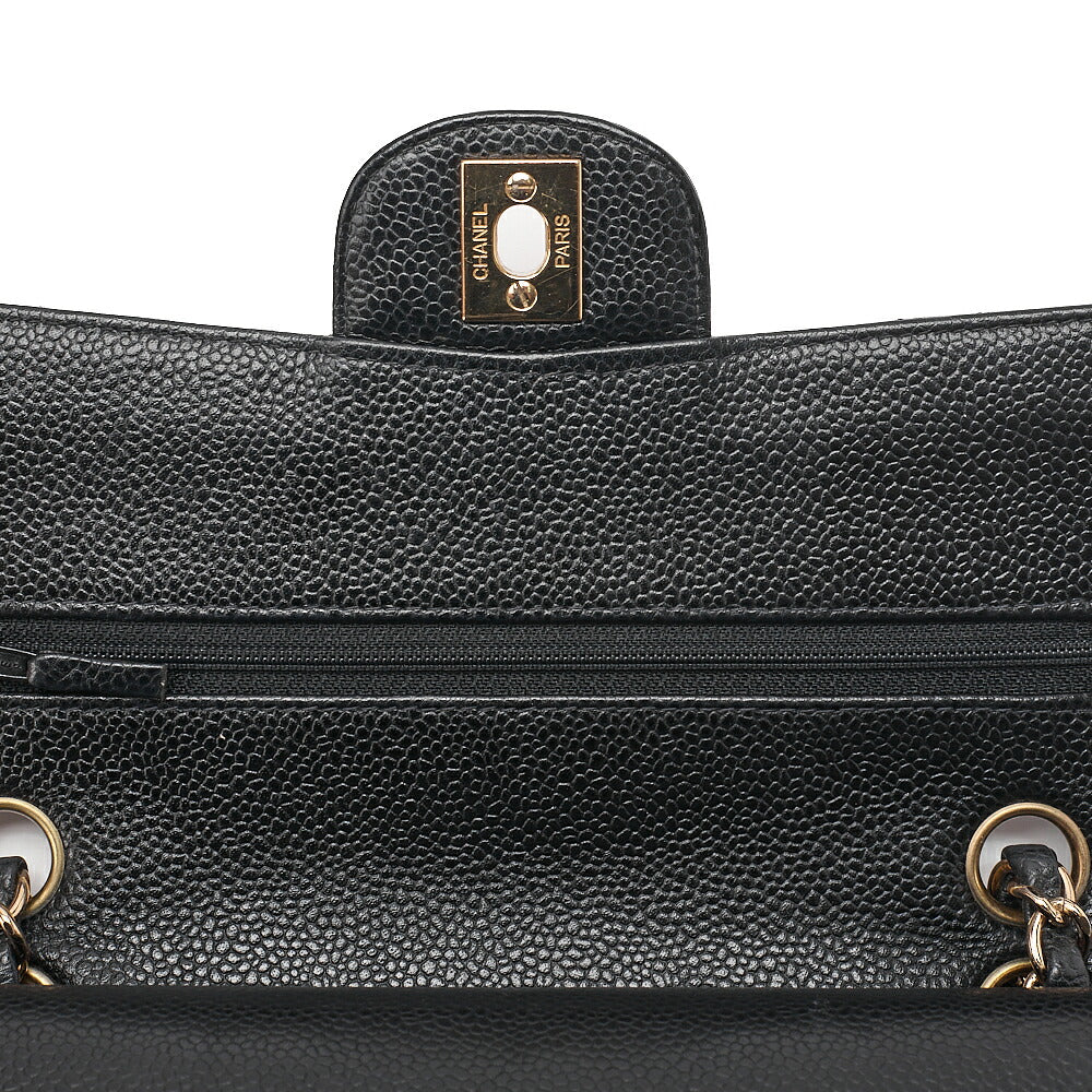 CHANEL Matelasse Double Flap 23cm Chain Shoulder Caviar Skin Black Gold-Tone Hardware, Pre-Owned