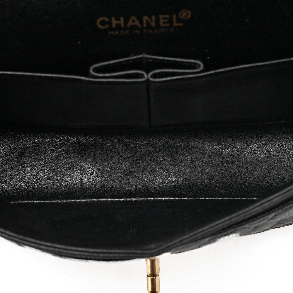 CHANEL Matelasse Double Flap 23cm Chain Shoulder Caviar Skin Black Gold-Tone Hardware, Pre-Owned