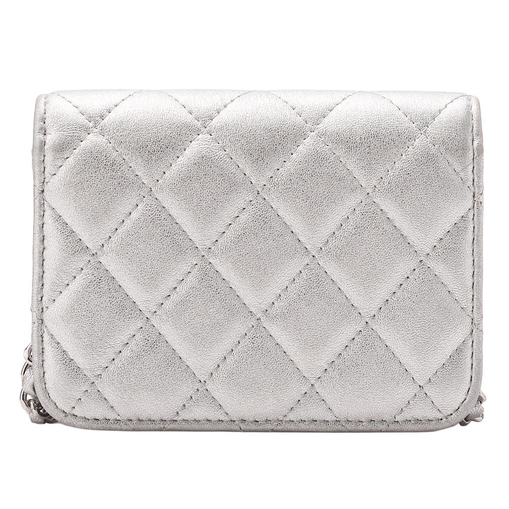 CHANEL Lambskin Minima Lesser Rhinestone Star x Coco Mark Chain Shoulder Pouch Silver-Tone Hardware, Pre-Owned