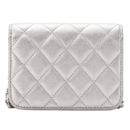 CHANEL Lambskin Minima Lesser Rhinestone Star x Coco Mark Chain Shoulder Pouch Silver-Tone Hardware, Pre-Owned
