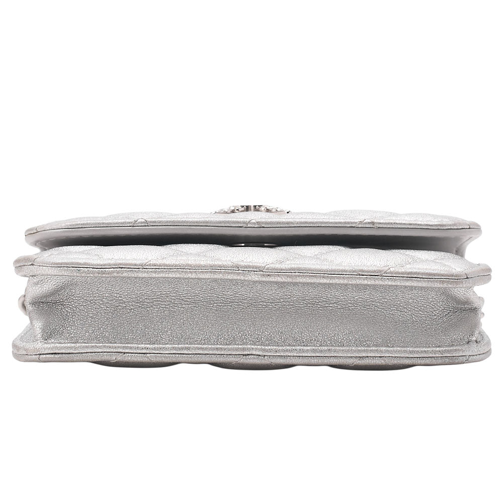CHANEL Lambskin Minima Lesser Rhinestone Star x Coco Mark Chain Shoulder Pouch Silver-Tone Hardware, Pre-Owned