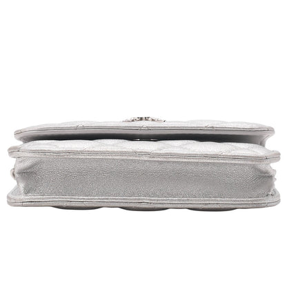 CHANEL Lambskin Minima Lesser Rhinestone Star x Coco Mark Chain Shoulder Pouch Silver-Tone Hardware, Pre-Owned
