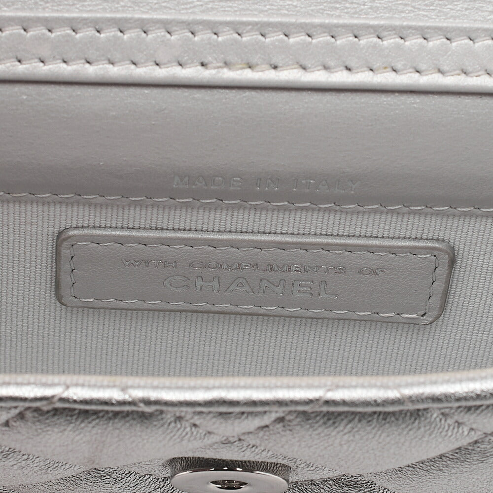 CHANEL Lambskin Minima Lesser Rhinestone Star x Coco Mark Chain Shoulder Pouch Silver-Tone Hardware, Pre-Owned