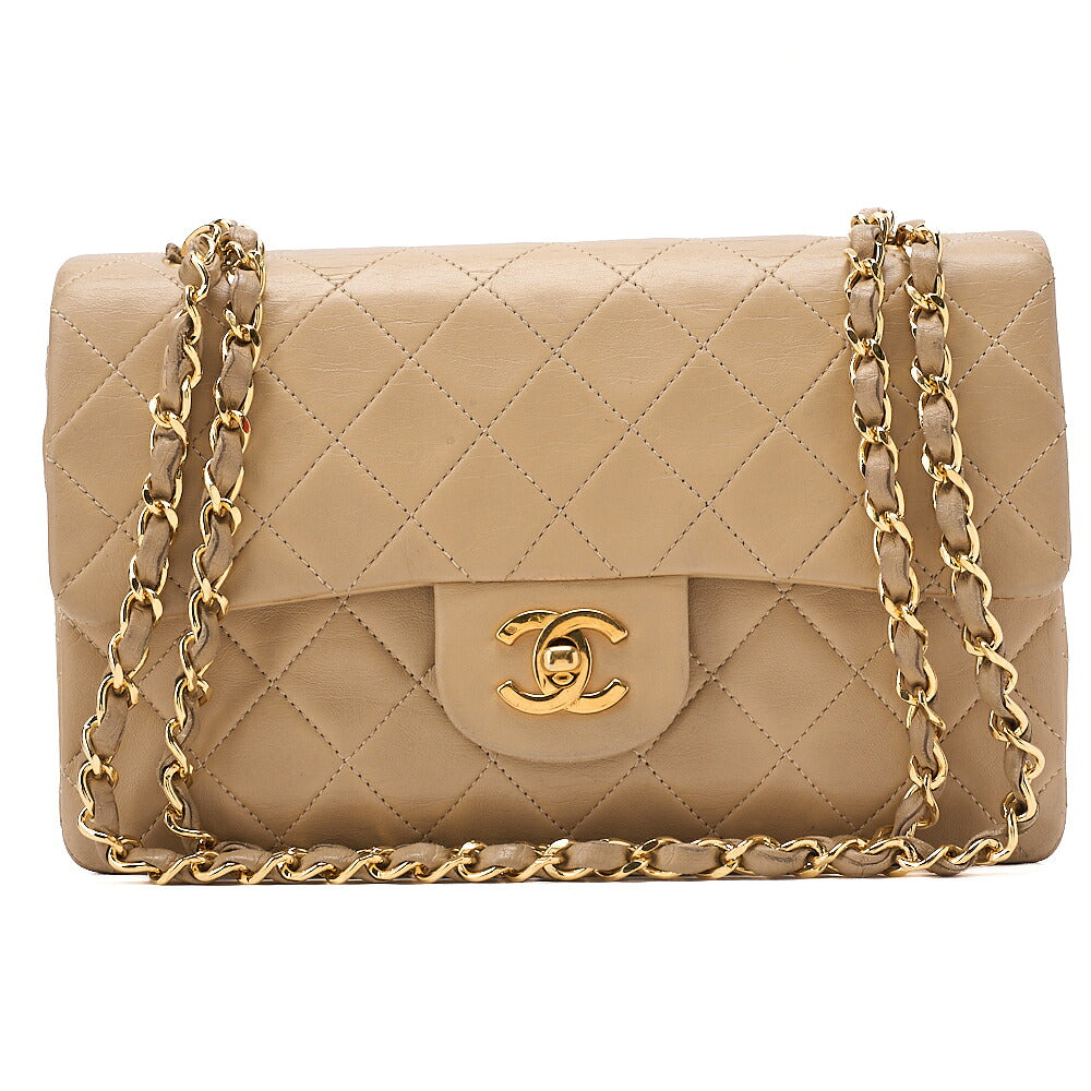 CHANEL Chain Shoulder Bag Matelasse 23cm Double Flap Lambskin Beige Gold-Tone Hardware, Pre-Owned
