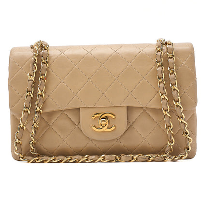 CHANEL Chain Shoulder Bag Matelasse 23cm Double Flap Lambskin Beige Gold-Tone Hardware, Pre-Owned