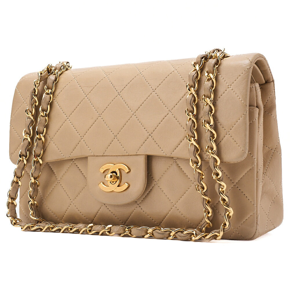 CHANEL Chain Shoulder Bag Matelasse 23cm Double Flap Lambskin Beige Gold-Tone Hardware, Pre-Owned