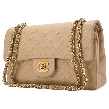 CHANEL Chain Shoulder Bag Matelasse 23cm Double Flap Lambskin Beige Gold-Tone Hardware, Pre-Owned