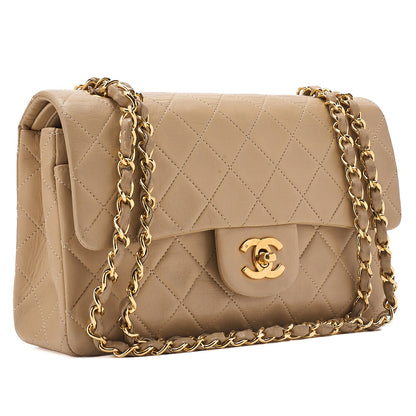 CHANEL Chain Shoulder Bag Matelasse 23cm Double Flap Lambskin Beige Gold-Tone Hardware, Pre-Owned