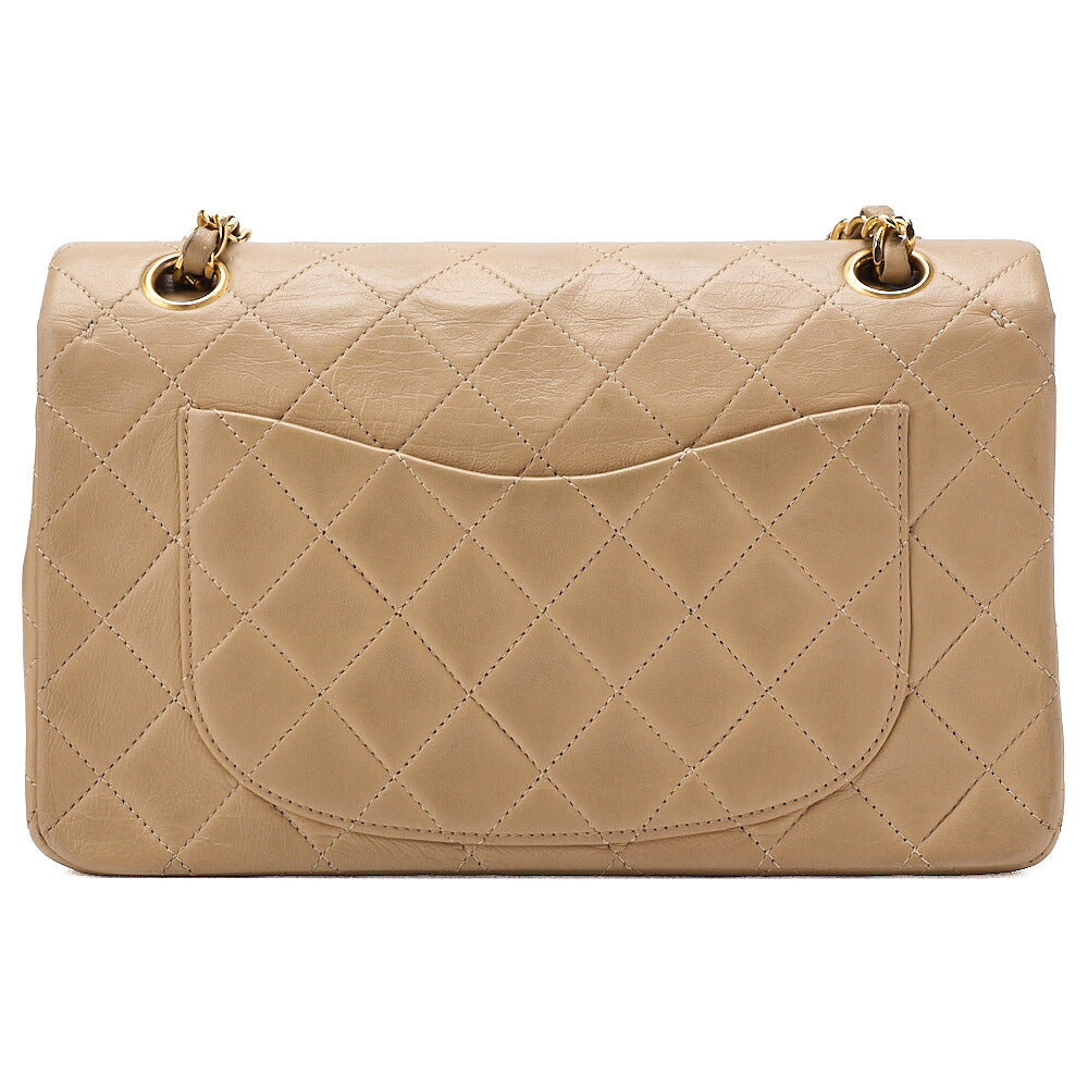 CHANEL Chain Shoulder Bag Matelasse 23cm Double Flap Lambskin Beige Gold-Tone Hardware, Pre-Owned