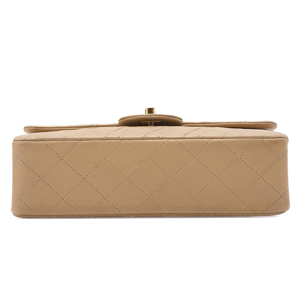 CHANEL Chain Shoulder Bag Matelasse 23cm Double Flap Lambskin Beige Gold-Tone Hardware, Pre-Owned