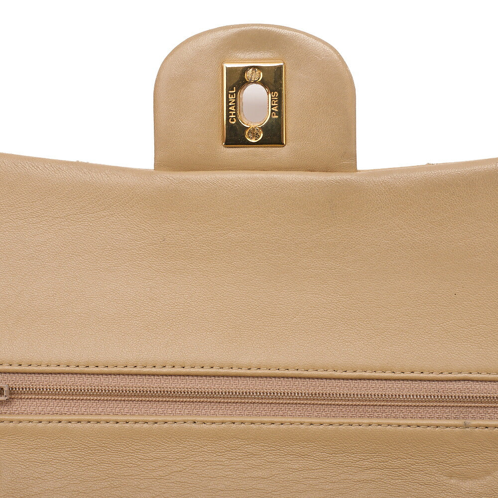 CHANEL Chain Shoulder Bag Matelasse 23cm Double Flap Lambskin Beige Gold-Tone Hardware, Pre-Owned
