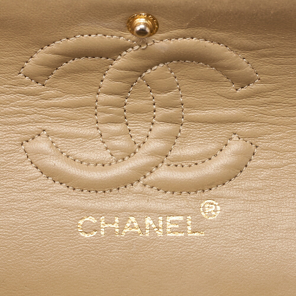 CHANEL Chain Shoulder Bag Matelasse 23cm Double Flap Lambskin Beige Gold-Tone Hardware, Pre-Owned