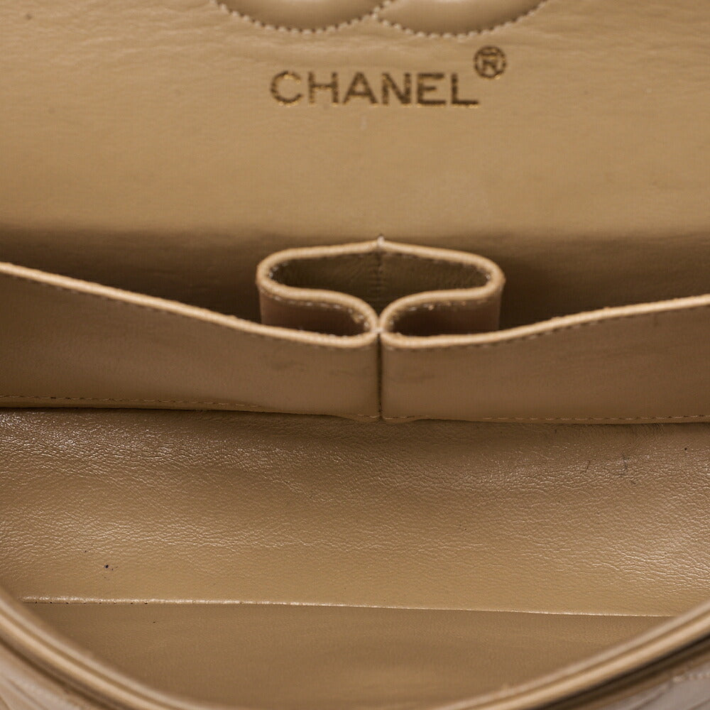 CHANEL Chain Shoulder Bag Matelasse 23cm Double Flap Lambskin Beige Gold-Tone Hardware, Pre-Owned