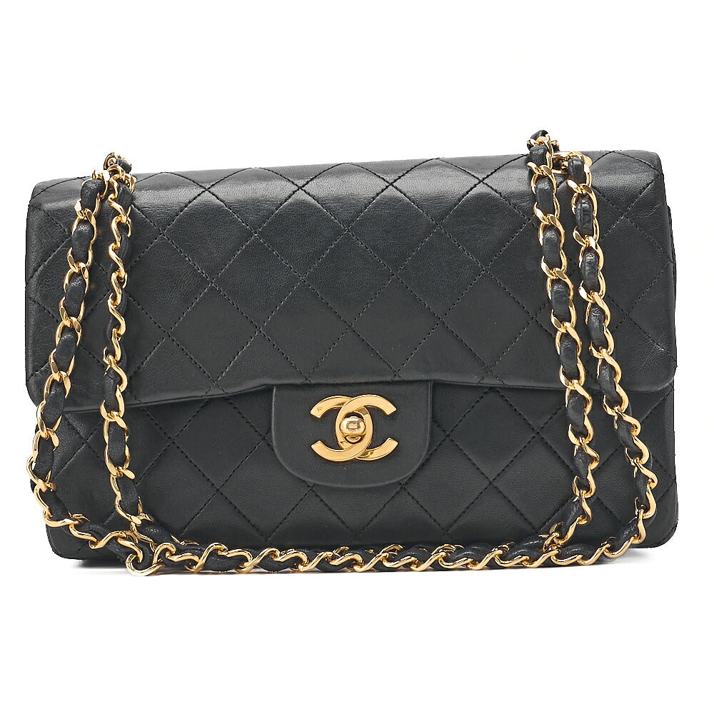 CHANEL Matelasse Double Flap 23cm Chain Shoulder Lambskin Black Gold-Tone Hardware, Pre-Owned